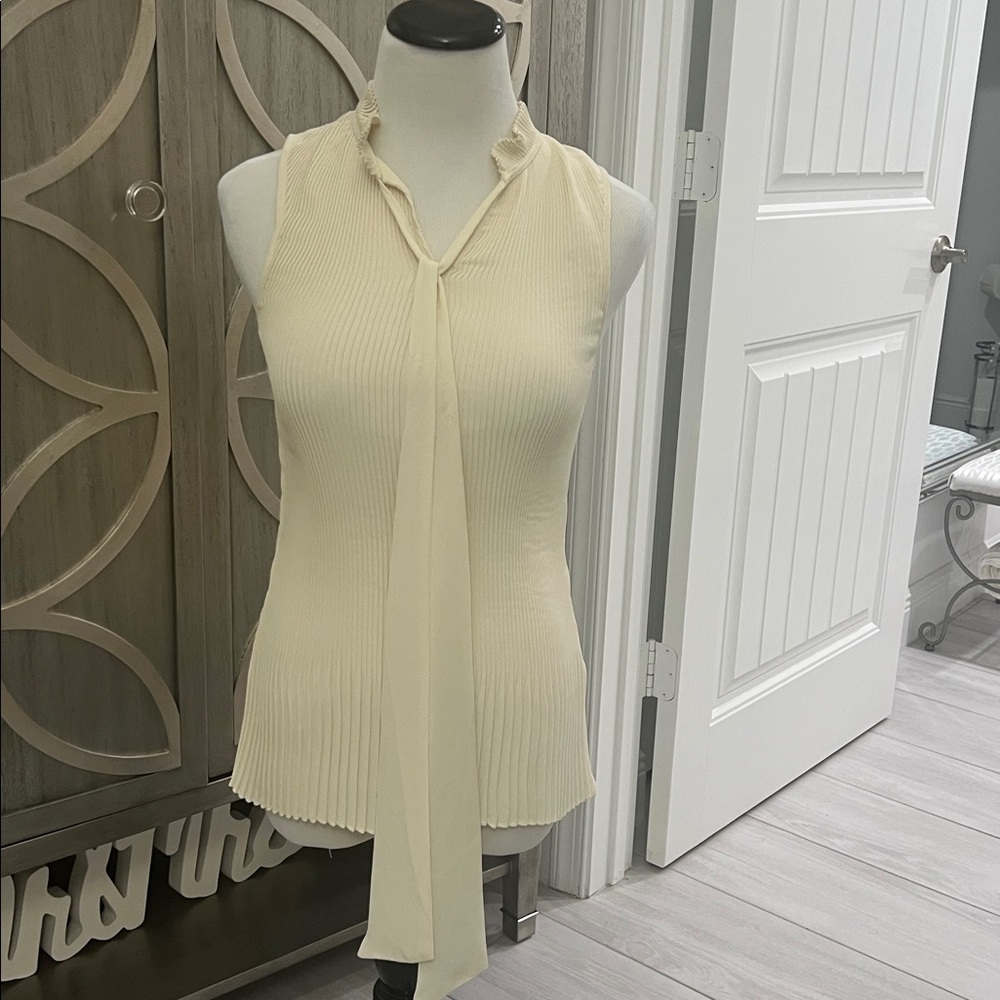DKNY Ivory Sleeveless Pleated Blouse - Picture 4 of 4
